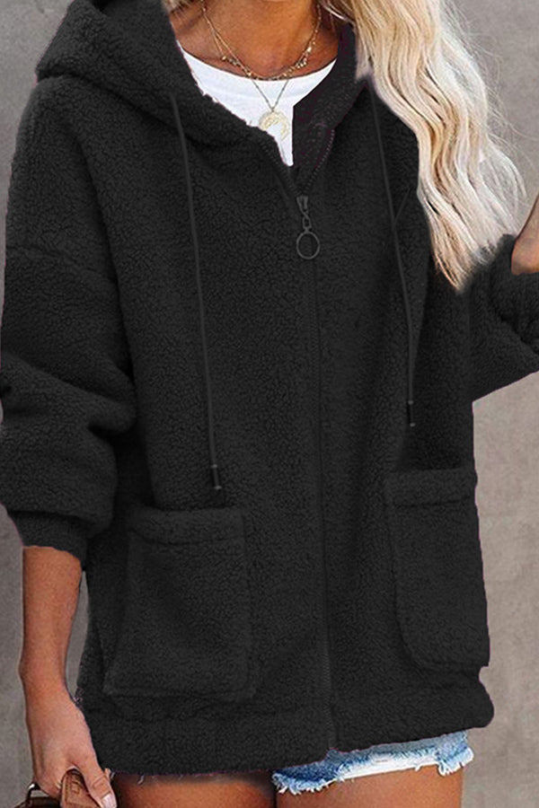 Cardigan Buttonless Print Loose Top Overcoat Black