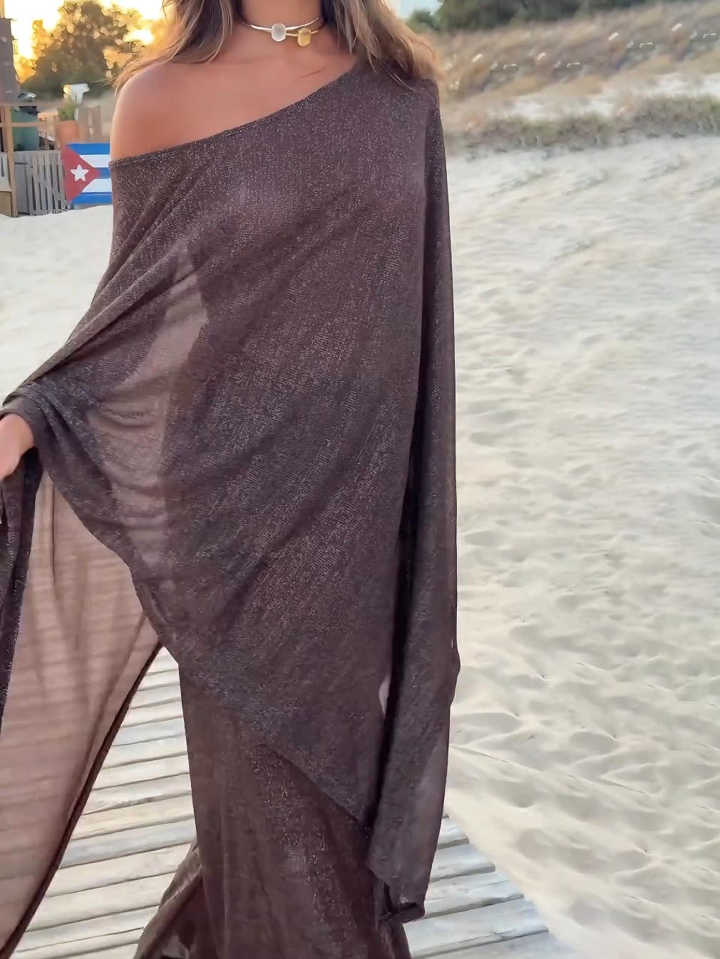 Ensemble deux pièces exquis avec pantalon châle asymétrique