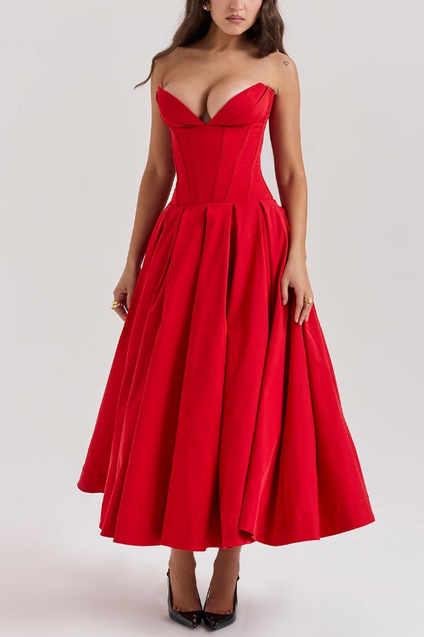 Milady strapless Midi Dress Red