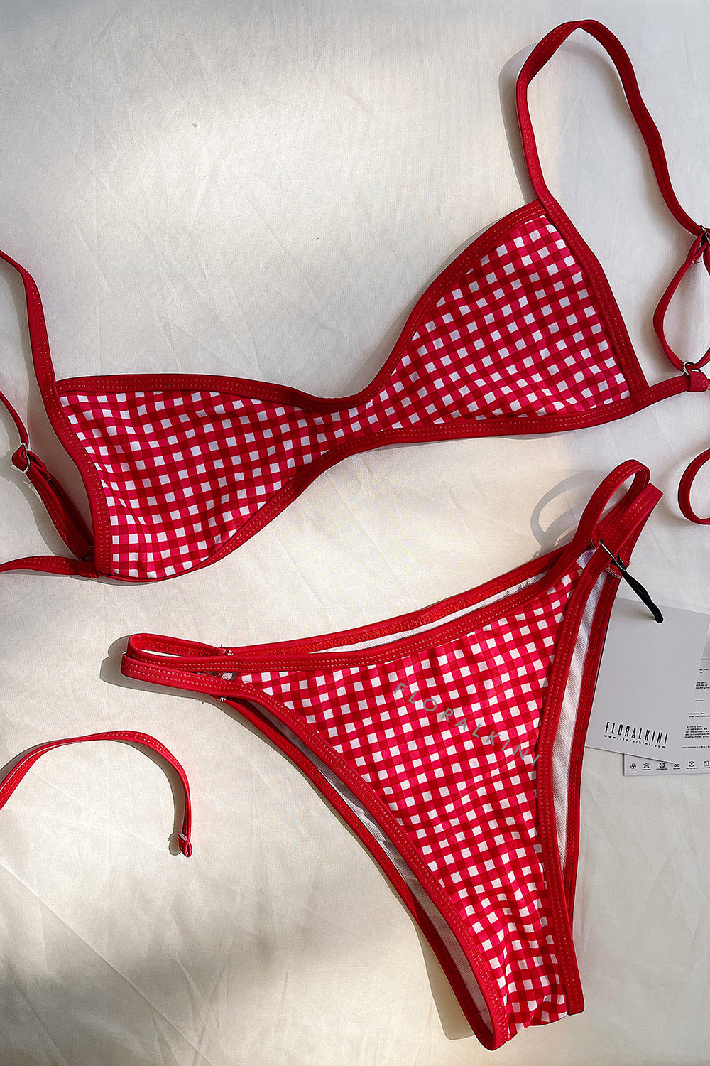 Red Gingham Micro Bralette High-Cut Bikini Set