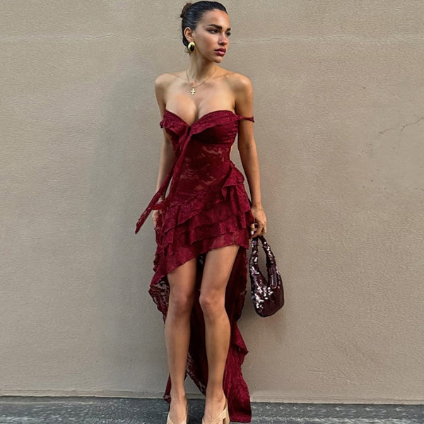 The Santorini Ruffled Lace Mini Dress