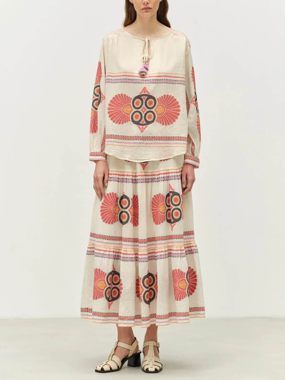 Retro Ethnic Floral Print Long-sleeved Shirt