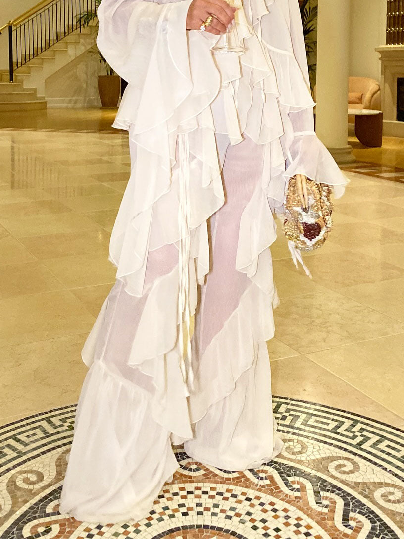 Fashionable Ruffled Chiffon Wide-Leg Pants