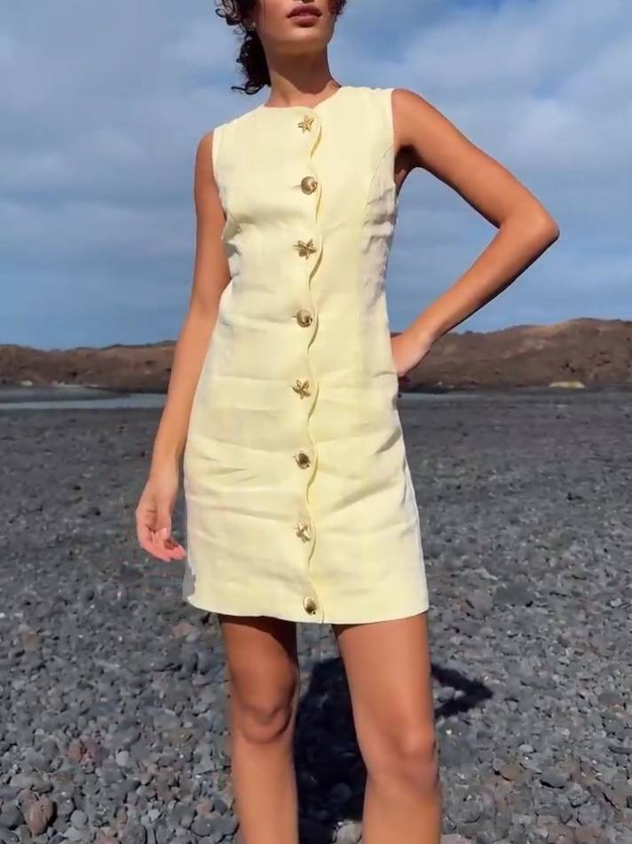 Mini-robe boutonnée à motif étoiles de mer et coquillages