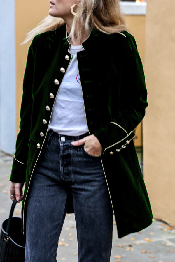 Warm velvet patchwork multi-button women's jacket Green