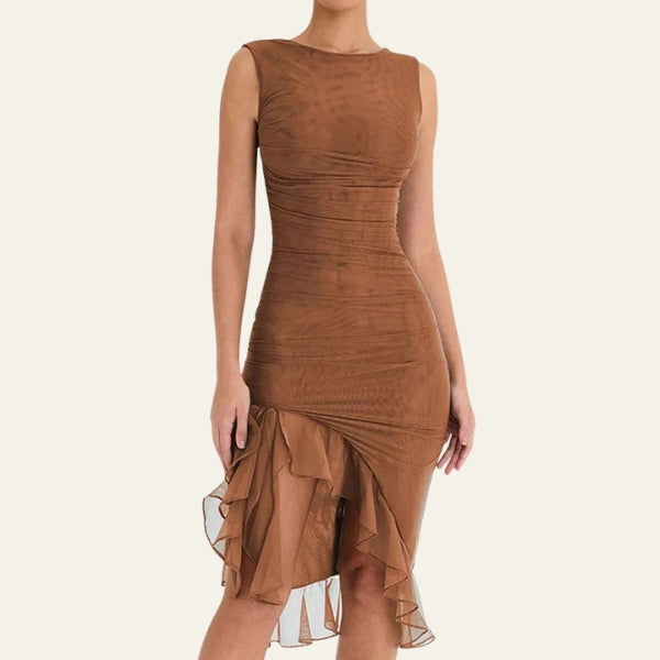 The Mykonos Ruffle-Hem Mesh Dress