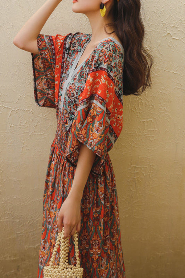 Bohemian ethnic style retro long skirt seaside vacation beach skirt