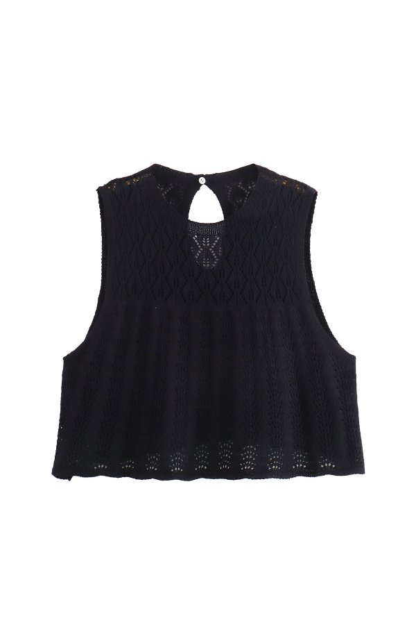 Knitted Vest Hollow Top + Knitted High Waist Mini Skirt Black