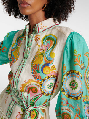 Robe mi-longue à manches bouffantes et imprimé tendance, unique et exquise