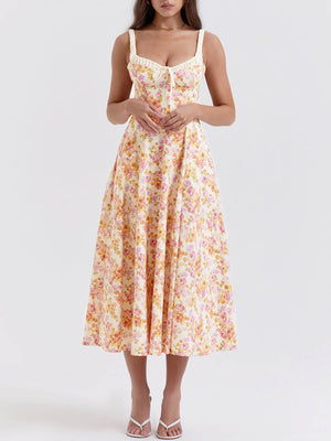 Robe midi à bretelles et lacets imprimés patchwork