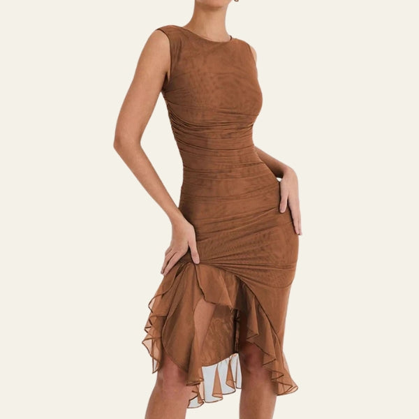 The Mykonos Ruffle-Hem Mesh Dress