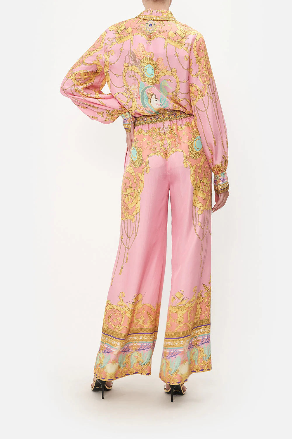 Mermaid Motel Unique Print Long Sleeve Loose Shirt and Elastic Waist Pants Set