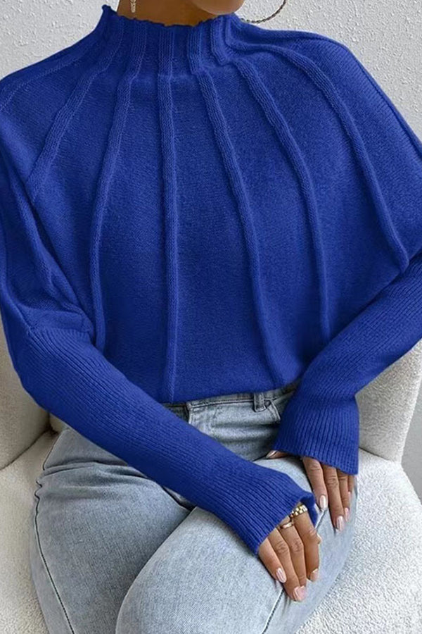 A-line woolen ribbed fashionable design women's sweater Blue