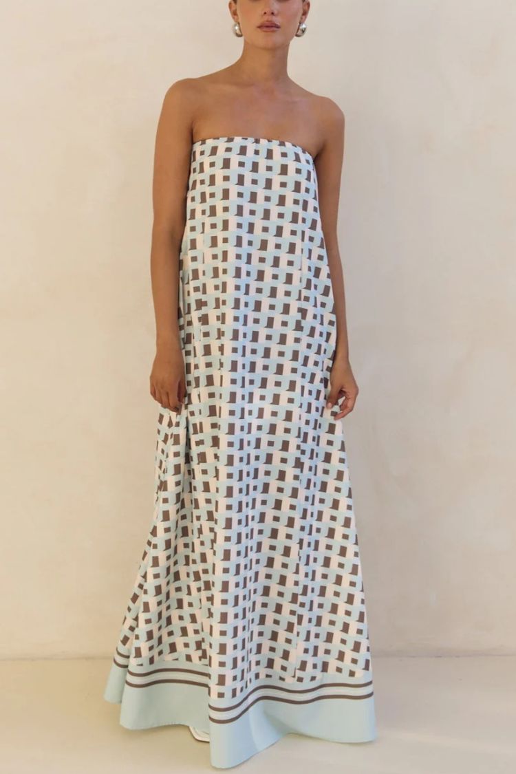 Unique Print Sexy Tube Top Back Zipper Loose Maxi Dress Multicolor