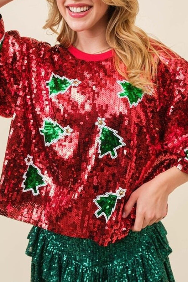 Eye Catching Christmas Sequined Pullover T Shirt 3