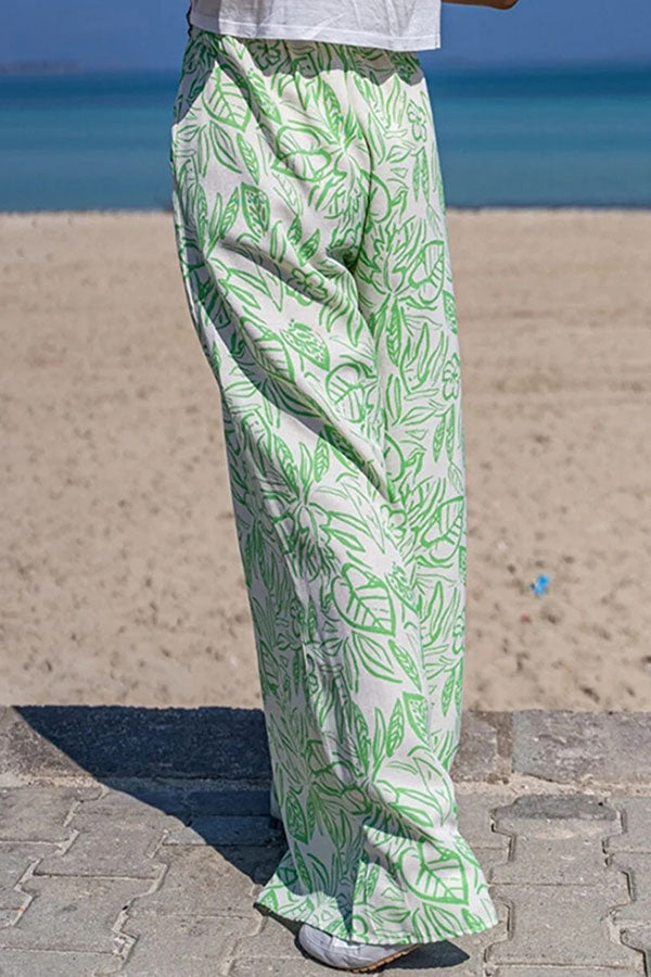 Printed trousers Wide-leg pants Diagonal pocket casual pants