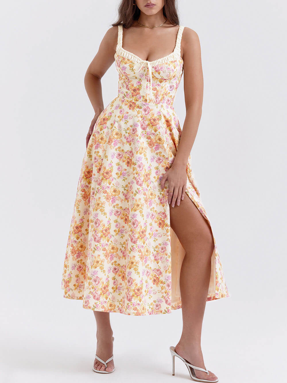 Midikleid mit Schnürung und Patchwork-Print