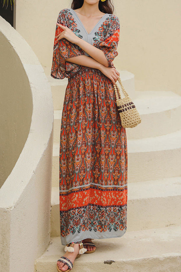 Bohemian ethnic style retro long skirt seaside vacation beach skirt Brown