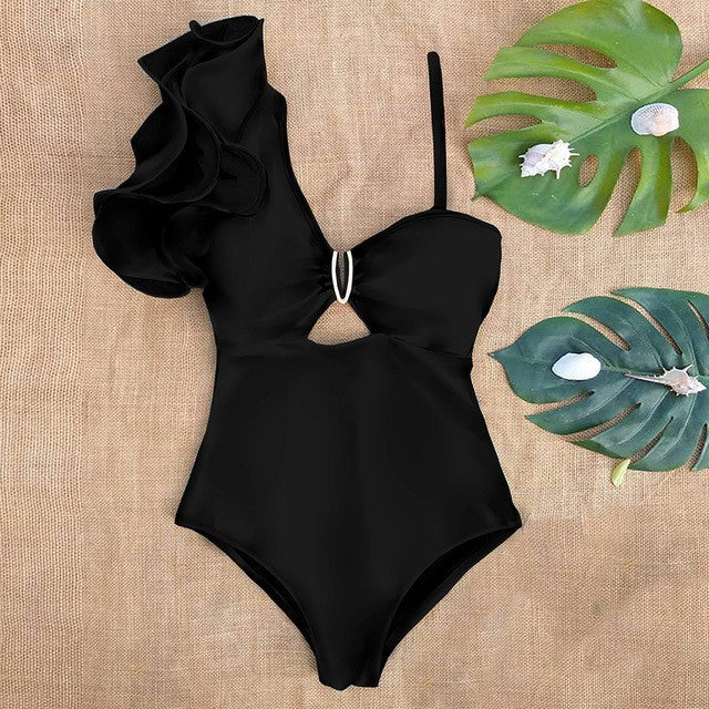 One-shoulder bodycon ruffled swimsuit 5