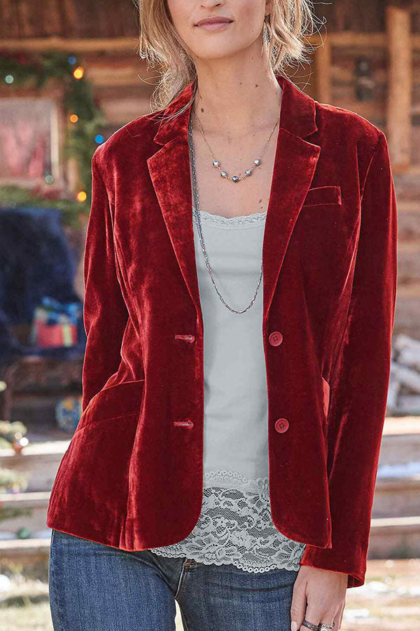 Gold velvet solid color fashion casual suit jacket Red