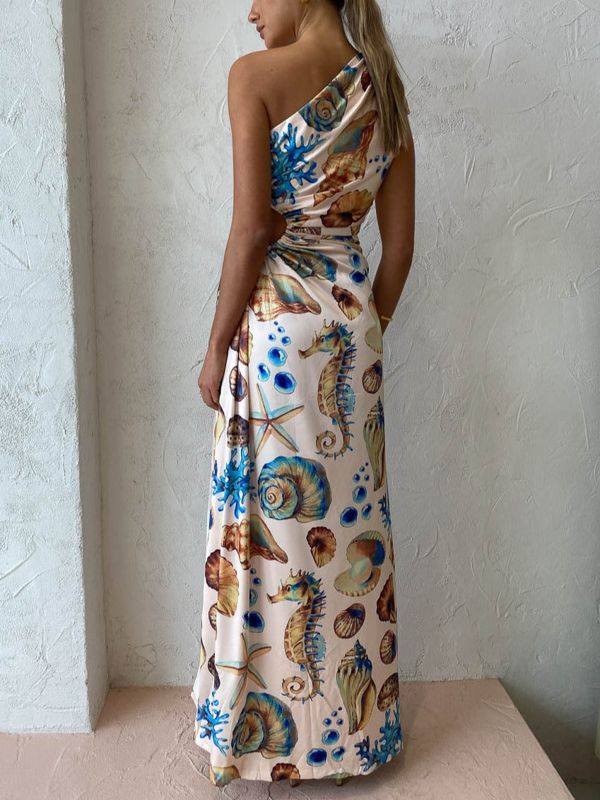 Robe longue fendue sur le côté à imprimé coquillage exquis