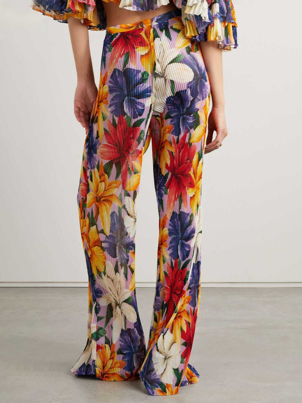 Elegant Floral Print Pin-pleated Straight Pants