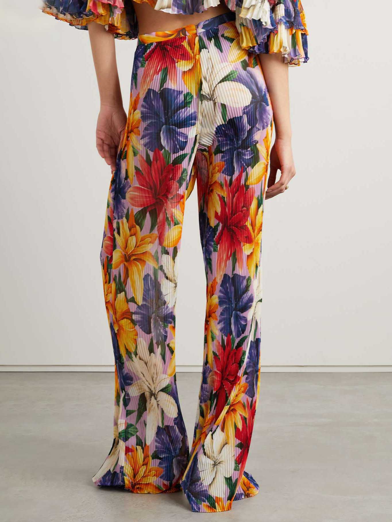 Pantalon droit élégant à imprimé floral et à plis