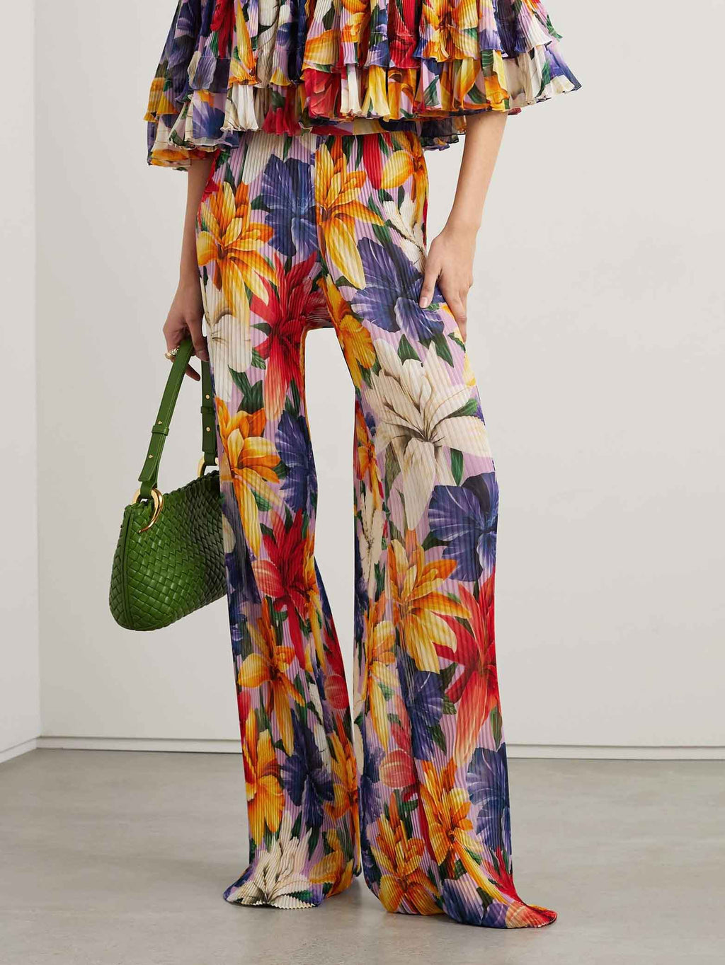 Elegant Floral Print Pin-pleated Straight Pants