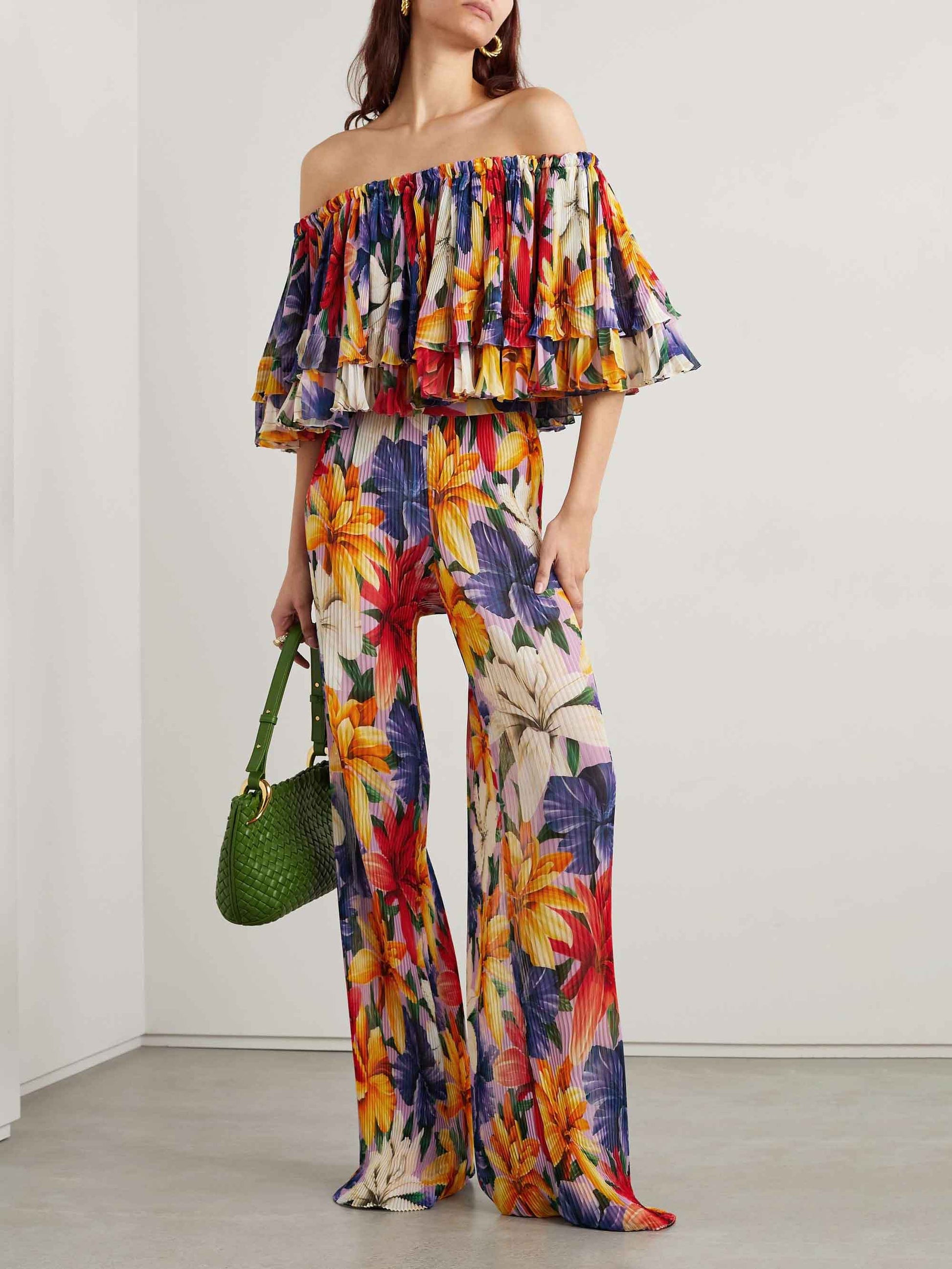 Pantalon droit élégant à imprimé floral et à plis