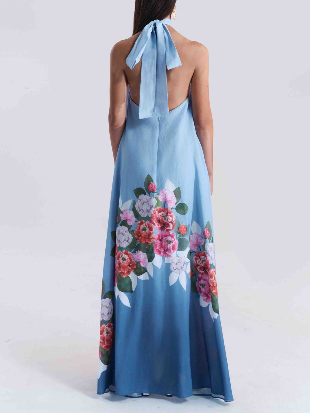 Elegant Halterneck Romantic Floral Print A-line Maxi Dress