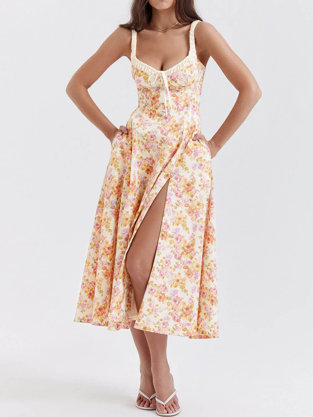 Midikleid mit Schnürung und Patchwork-Print