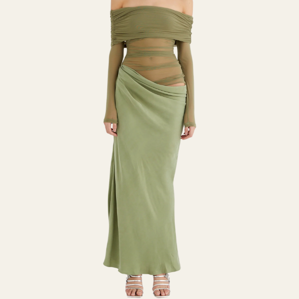 The Geneva Off-Shoulder Draped Evening Maxi Dress