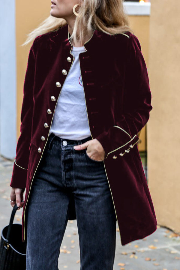 Warm velvet patchwork multi-button women's jacket Brown