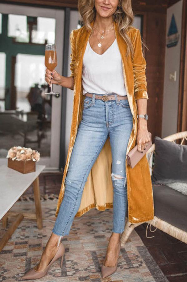 Cheering My Way Velvet Kimono Coat Yellow