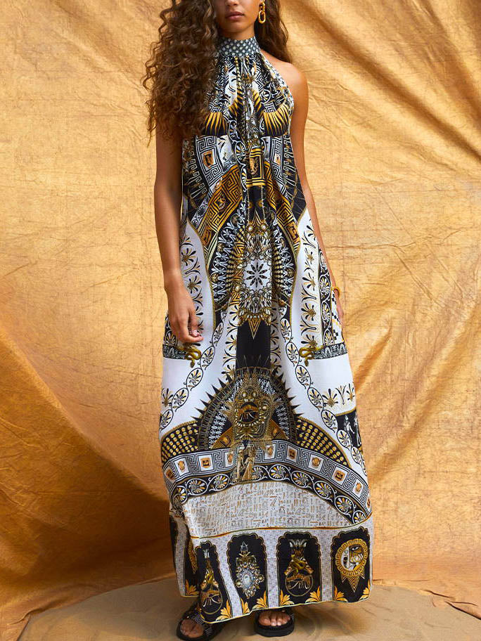 Robe longue à imprimé rétro magnifique et unique