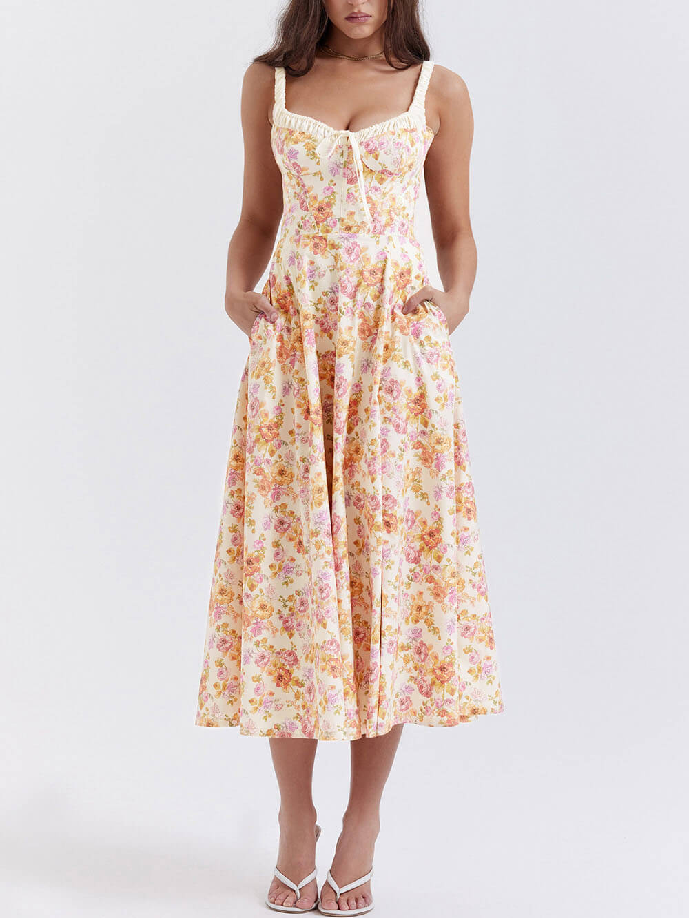 Midikleid mit Schnürung und Patchwork-Print