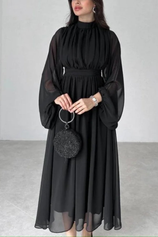 Black Long Sleeve Midi Dress