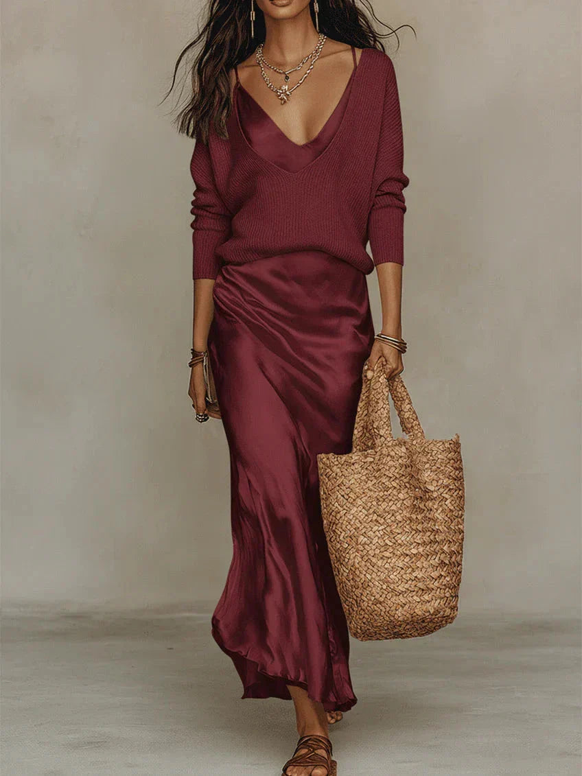 Luxe Satin Midi Dress – Sculpted Fit
