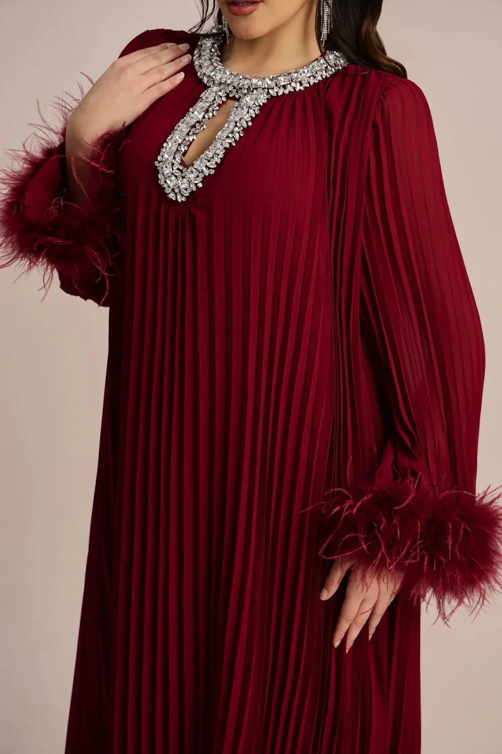 Calyra | Crystal-Trim Pleated Midi Dress