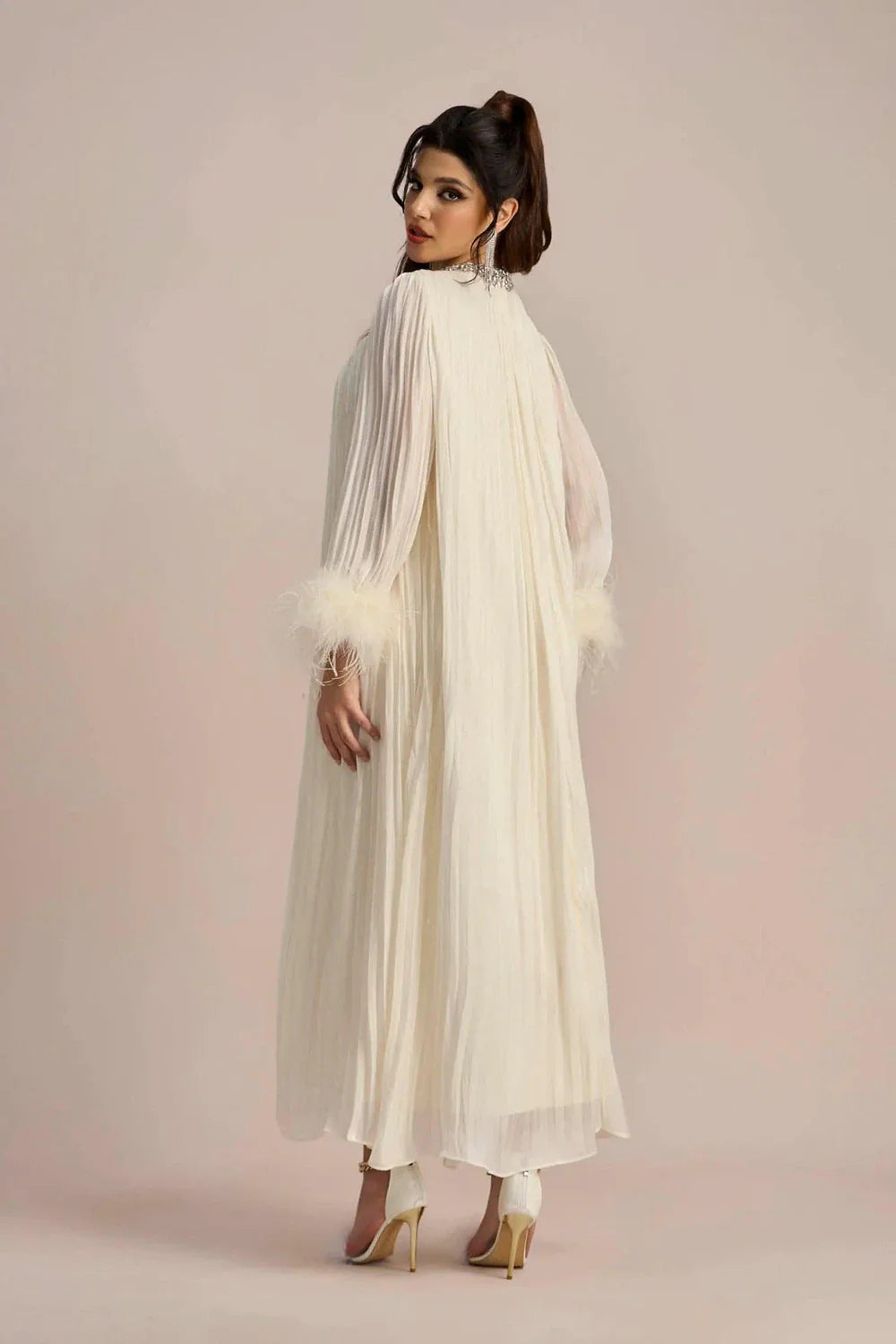Calyra | Crystal-Trim Pleated Midi Dress