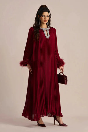 Calyra | Crystal-Trim Pleated Midi Dress
