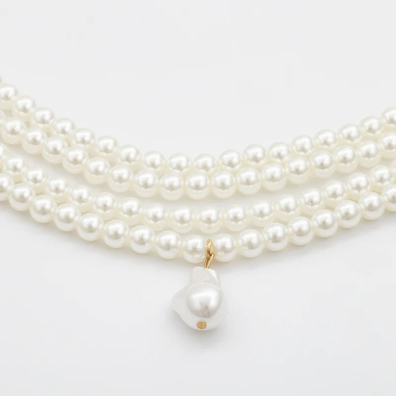 Stylish Geometric Pearl Beaded Multi-Layer Necklace