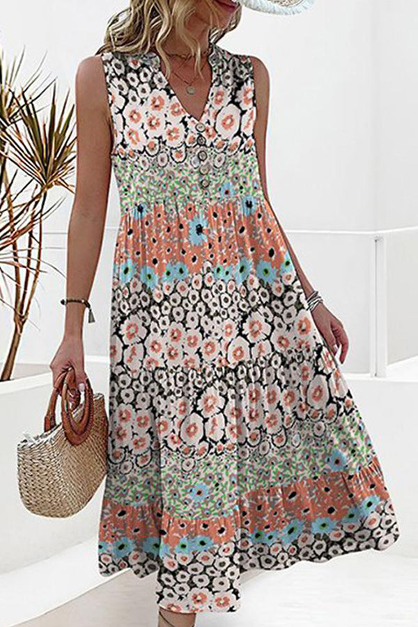 Unique Floral Print Sleeveless Midi Dress 1