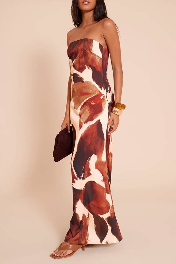 Trägerloses Maxikleid mit abstraktem Print