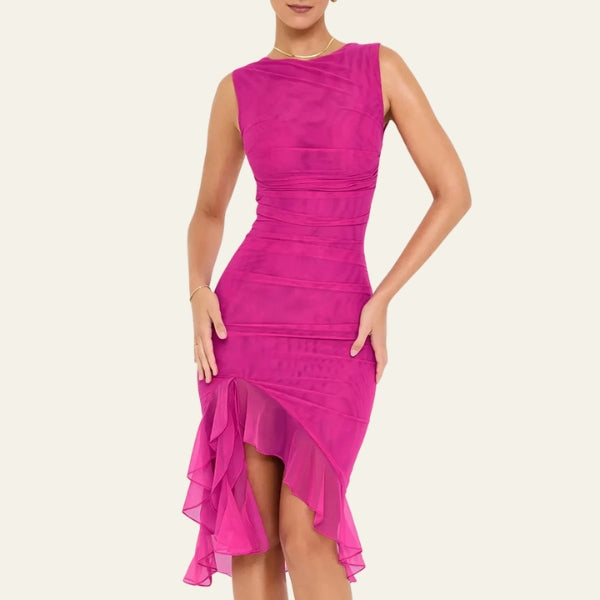 The Mykonos Ruffle-Hem Mesh Dress