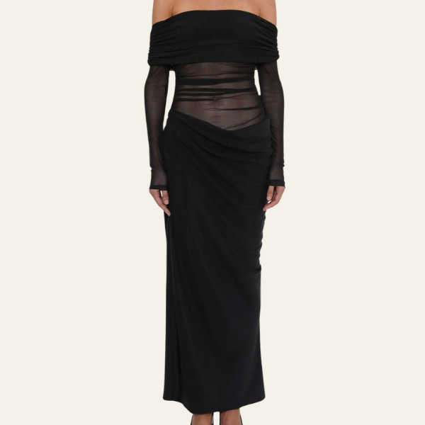 The Geneva Off-Shoulder Draped Evening Maxi Dress