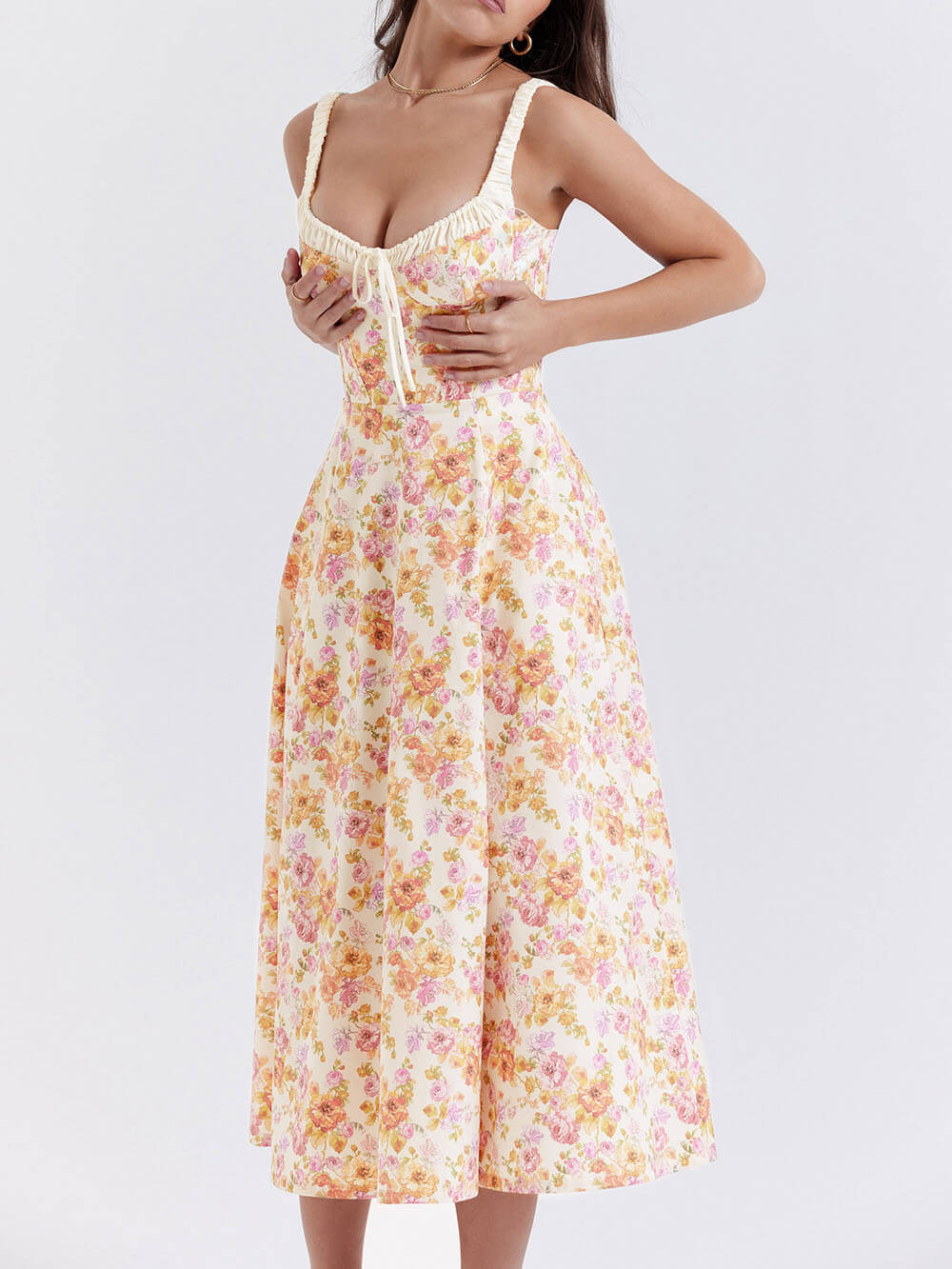 Midikleid mit Schnürung und Patchwork-Print