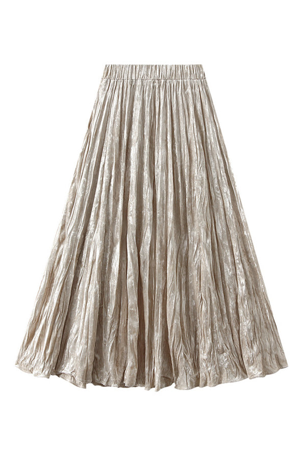 High-waisted A-line versatile mid-length slimming pleated skirt apricot one size