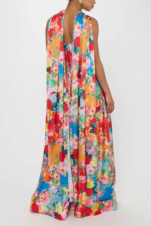 Floral Print Off-The-Shoulder Loose Holiday Maxi Dress