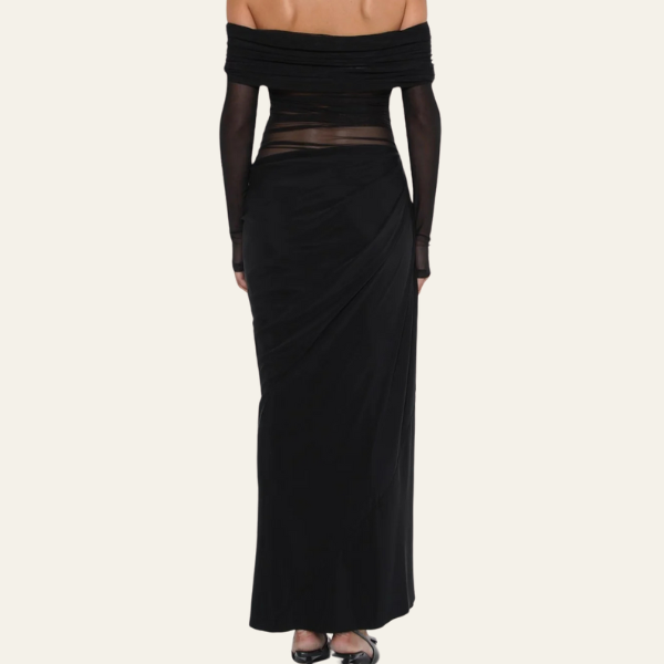 The Geneva Off-Shoulder Draped Evening Maxi Dress